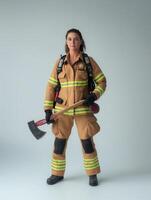 Studio Portrait of Firefighter in Uniform with Strong Stance photo