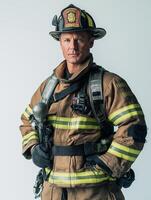 Unyielding Firefighter in Full Uniform Displaying Courage photo