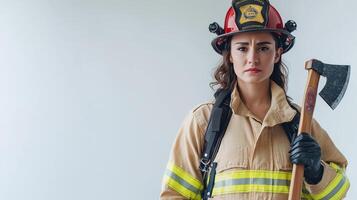 Firefighting Professional Posed with Axe and Strong Presence photo
