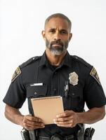 White Background Featuring Strong Male Police Presence photo