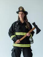 Firefighter Holding Axe Showcasing Courage and Dedication photo