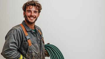 Gardener Displaying Tools of the Trade with Friendly Smile photo