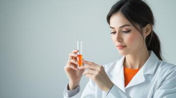 Concentrated Scientist in Lab Coat Against Subtle Gradient photo