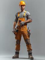 Gray Background Showcasing Strength of Construction Worker photo