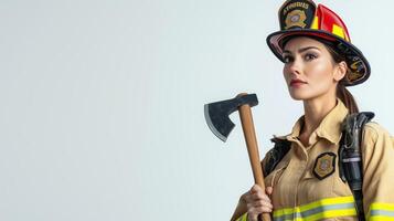Determined Expression of Female Firefighter in Studio Portrait photo