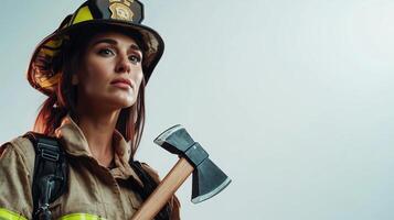 Determined Firefighter Showing Readiness with Axe photo