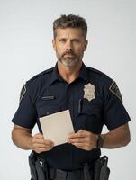 Focused Male Police Officer Posed for Professional Portrait photo
