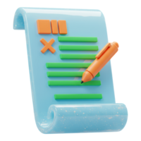 3D Document Scroll with Pen and Checklist Marks Transparent Background png