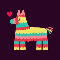 Funny colorful pinata horse character in flat style. illustration isolate on purple background. vector