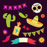 cinco de mayo set of elements for design, illustration on purple background. vector