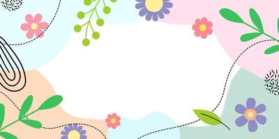 Modern organic flat Abstract Spring background with flowers and branches in pastel colors, wallpaper, design element, summer illustration, vector