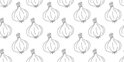 Repetitive pattern of hand-drawn onions on a white background ideal for design and creative projects vector