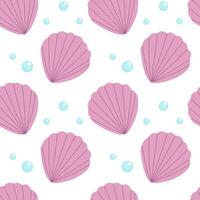 Seamless pattern with seashells. Seashell summer background. Trendy pattern in flat style, design for wrapping paper, wallpaper, stickers, notebook cover. vector