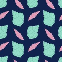 Seamless pattern shells on a blue background. Marine summer background. Trendy pattern in flat style, design for wrapping paper, wallpaper, stickers, notebook cover. vector