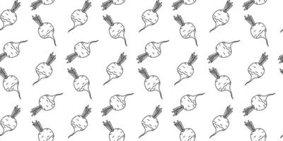 Repeating pattern of hand-drawn radishes on a white background showcasing simple artistic design for fabric or wallpaper vector