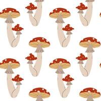 Seamless pattern with cute fly agarics on a white background. illustration. vector