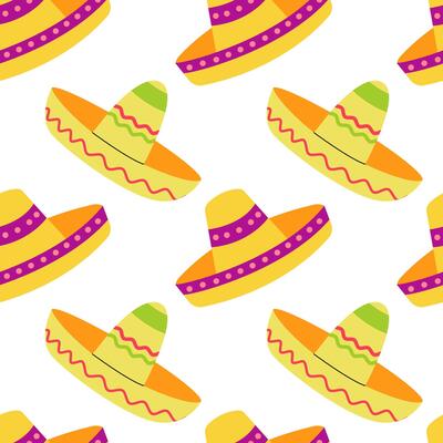 Seamless pattern of sombrero in Mexican style, background for design, textile, wrapping paper, scrapbooking