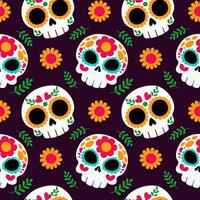 Seamless pattern of skulls and flowers in Mexican style, background for design, textile, wrapping paper, scrapbooking, Cinco de Mayo vector