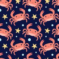 Seamless pattern with cute crabs and starfish. Marine summer background. Trendy pattern in flat style vector