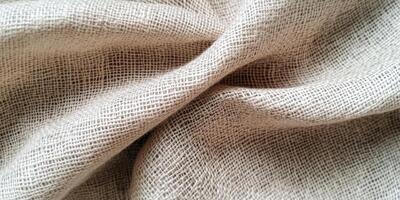 Close Up Of Beige Fabric Textured Surface With Interwoven Threads and Detailed Patterns photo