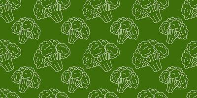 Green broccoli pattern featuring simple line art on a dark green background for a fresh and vibrant design vector