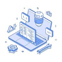 Artificial intelligence software development coding programming minimalist isometric vector