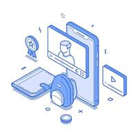 lesson e learning remotely education class smartphone application minimalist isometric vector