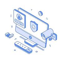 Account security internet safety protection computer software monitoring minimalist isometric vector