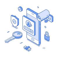 Smartphone user account security personal data information protect minimalist isometric vector