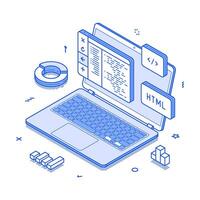 Programming coding soft web development computer engineering minimalist isometric vector