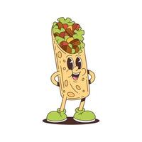 Funny Burrito Character Mascot with Vegetables and Meat in Cute Cartoon Style for Food Projects vector