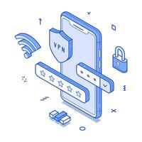 VPN network security smartphone application user privacy minimalist isometric illustration vector