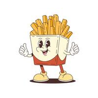 Smiling French Fries Mascot Animated Character Giving Thumbs Up In Paper Container vector