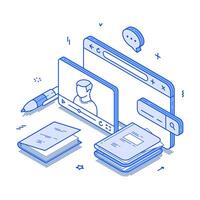 E learning online distance education lesson webinar lecture minimalist isometric vector
