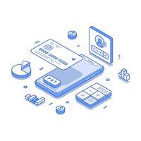 Online banking financial user account smartphone application minimalist isometric vector