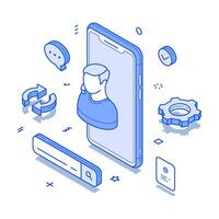 Technical support smartphone application chatbot assistant digital technology isometric vector