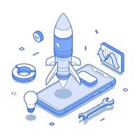 Startup online business innovation idea smartphone application minimalist isometric vector