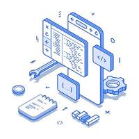 Mobile application web development big data software code programming minimalist isometric vector
