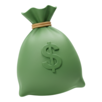 Green Money Bag with Dollar Sign 3D Render Transparent Background png