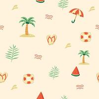 A Delightful Summer Seamless Pattern with Beach Elements and a Light Background vector