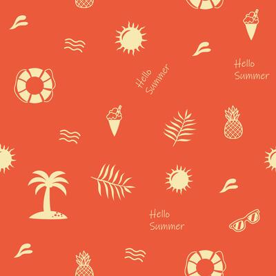 A Vibrant Hello Summer Wallpaper with Beach Icons on an Orange Background