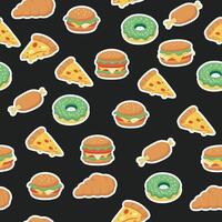 Fast Food Seamless Pattern on a black Background vector