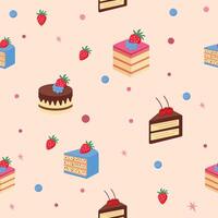 Slice of Cake Pattern on a Light Pink Background vector