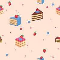 Slice of Cake Seamless Pattern on a Light Pink Background vector