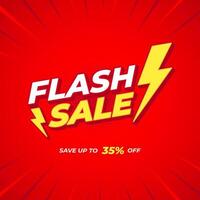 Flash sale promotion banner with lightning bolts in red background vector
