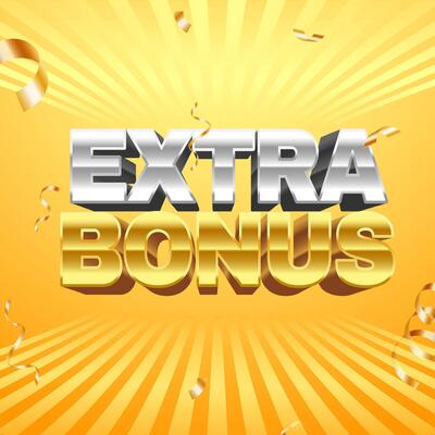 Golden and silver extra bonus 3d text effect on yellow radial background with falling confetti