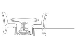 Minimalist Line Drawing of a Table and Chairs, Cafe Table and Chairs Single Line Drawing vector