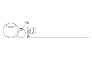 Continuous Line Drawing of an Incense Burner with Smoke, Minimalist line art of pottery and a dove vector