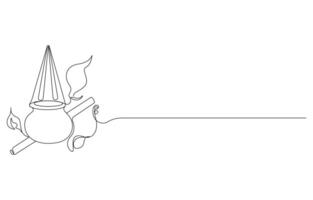 Continuous Line Drawing of an Incense Burner with Smoke vector