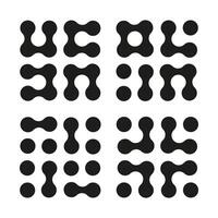 Metaball icons. Connected dots symbols set isolated on white background. Abstract circles patterns. Design flat black elements. Minimalist template. Graphic simple illustration. Logo trendy design. vector